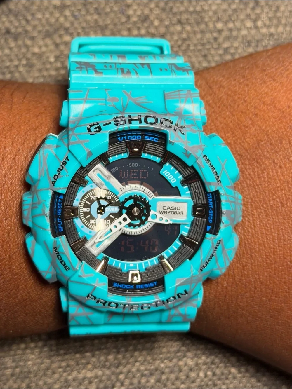 Casio G-Shock Turquoise and Gray Graphic Analog-Digital Watch